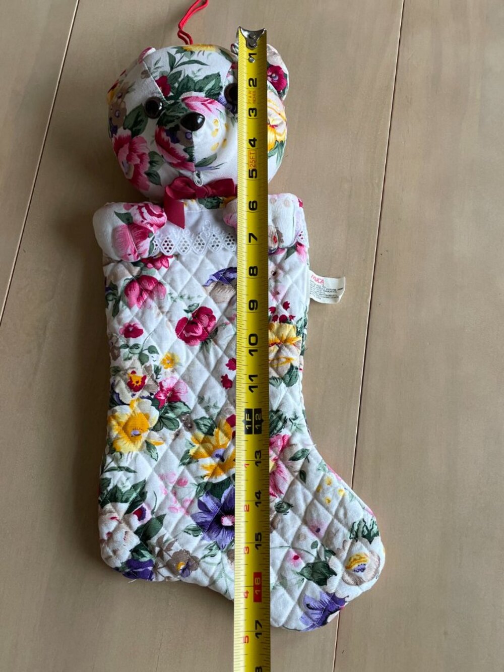 Entire Closet $5! VTG Milaca Mills Floral Quilted Teddy Bear Christmas Stocking - Picture 9 of 10